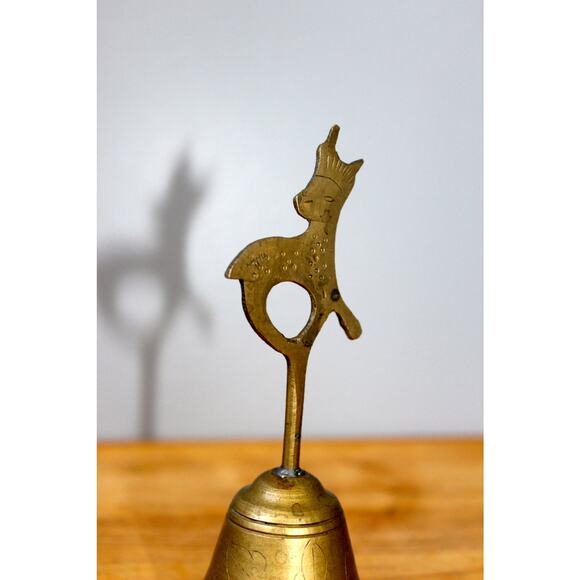 Vintage Brass Reindeer School Bell, Christmas Holiday Decorations, Patina - Picture 4 of 5